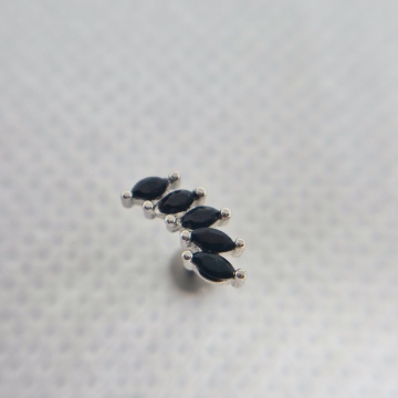 Curved black labret (silver) 