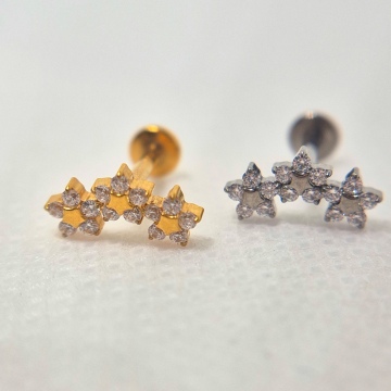 Curved flowers lead labret (silver)